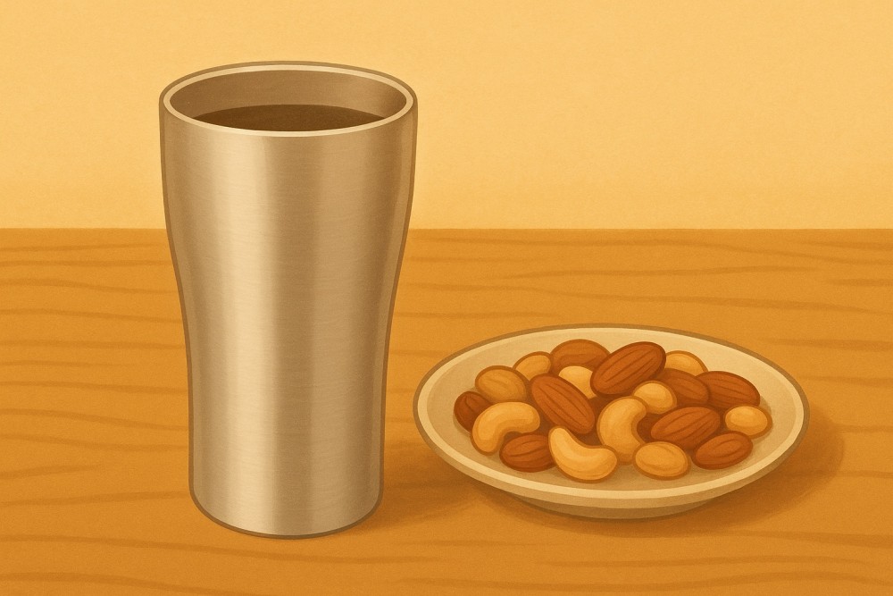 サーモスタンブラーとハイボールとナッツ